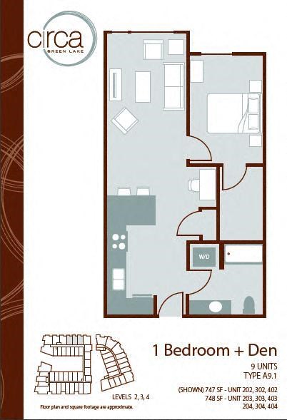 Floor plan for 1 bed, 1 bath, 717 sqft